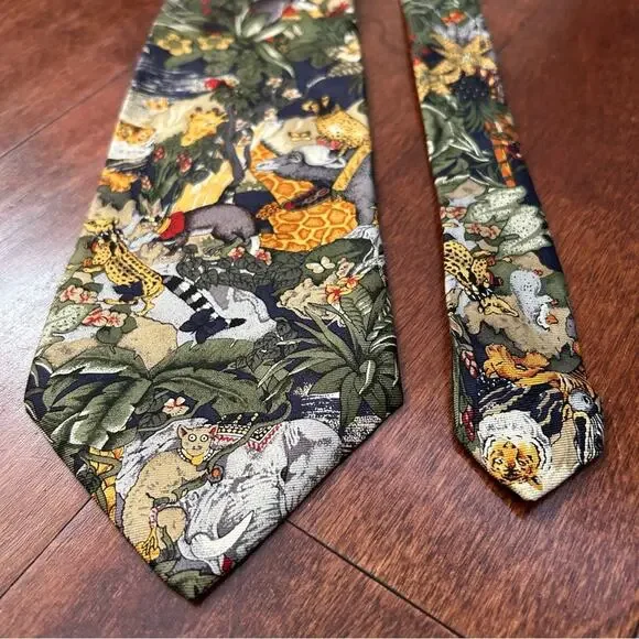Vintage Pierre Cardin Exotic Tropical Animal Print Tie, 100% Silk - Picture 8 of 13